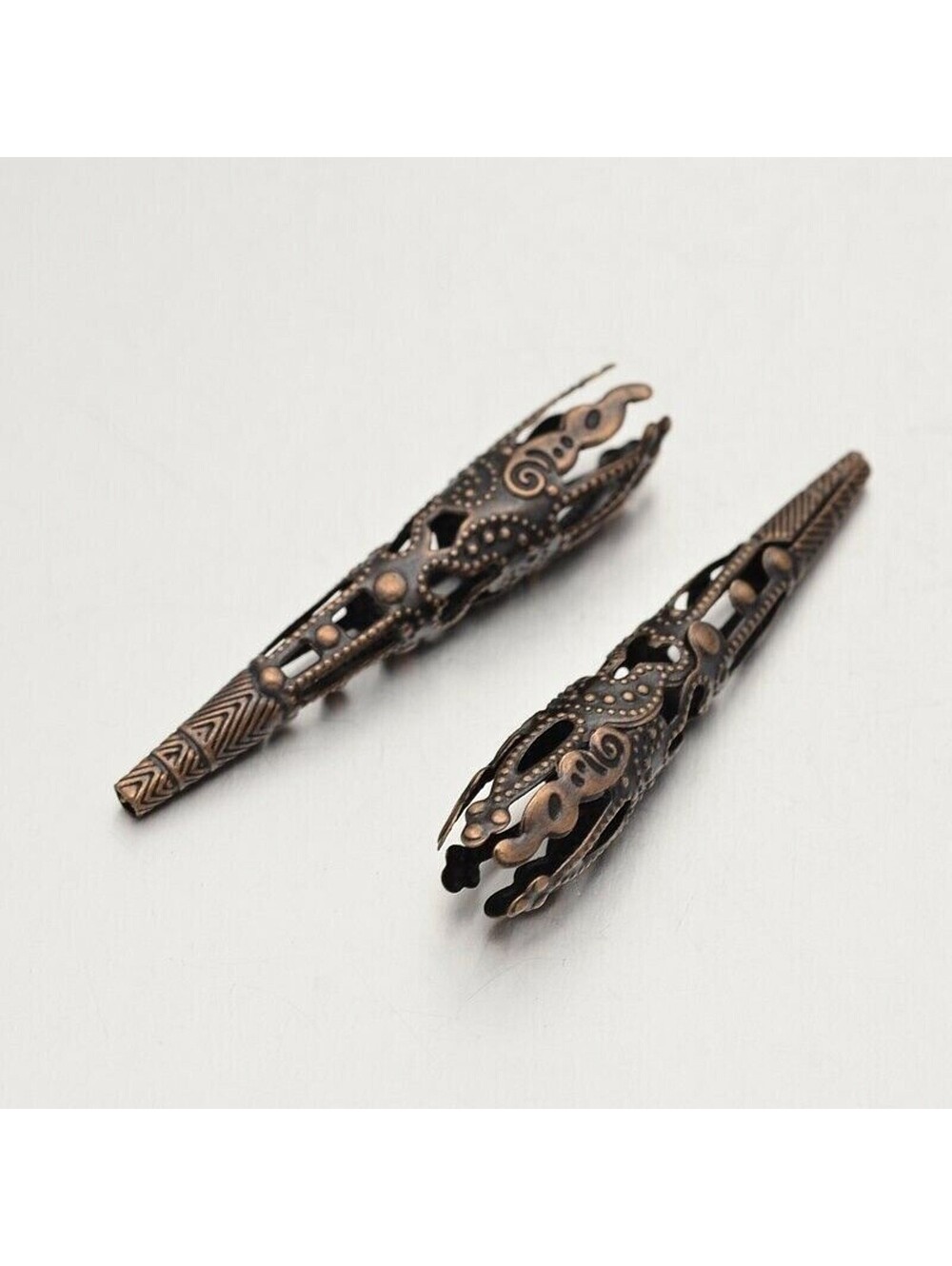 Lacy Filigree Antiqued Copper Long Tapered Gothic Victorian Bead Caps 10 pcs
